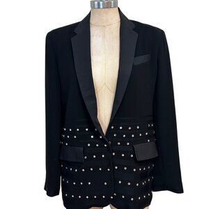 Nanette Lepore Black Rhinestone Blazer Jacket With Satin Lapels Fits Like Size 8